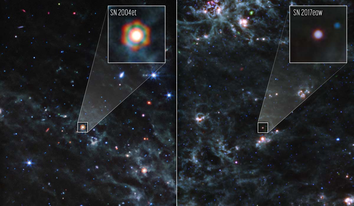 Вебб находит резервуары пыли в двух сверхновых