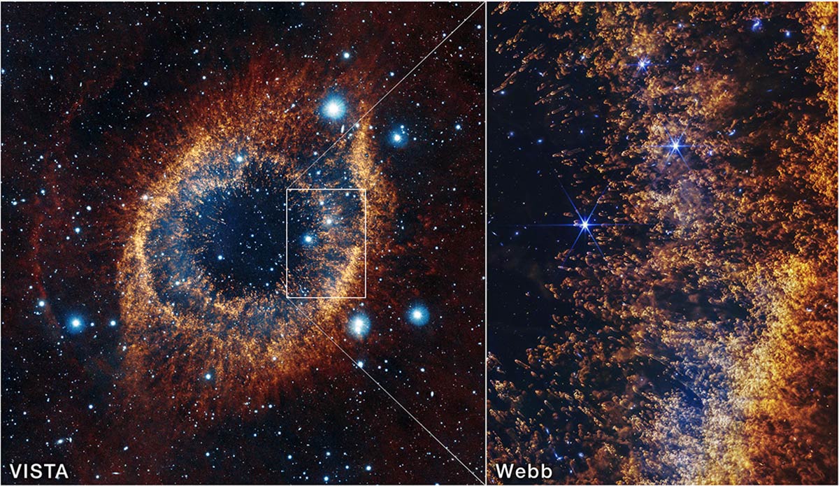 изображение туманности Helix, полученное с помощью наземного телескопа Visible and Infrared Telescope for Astronomy