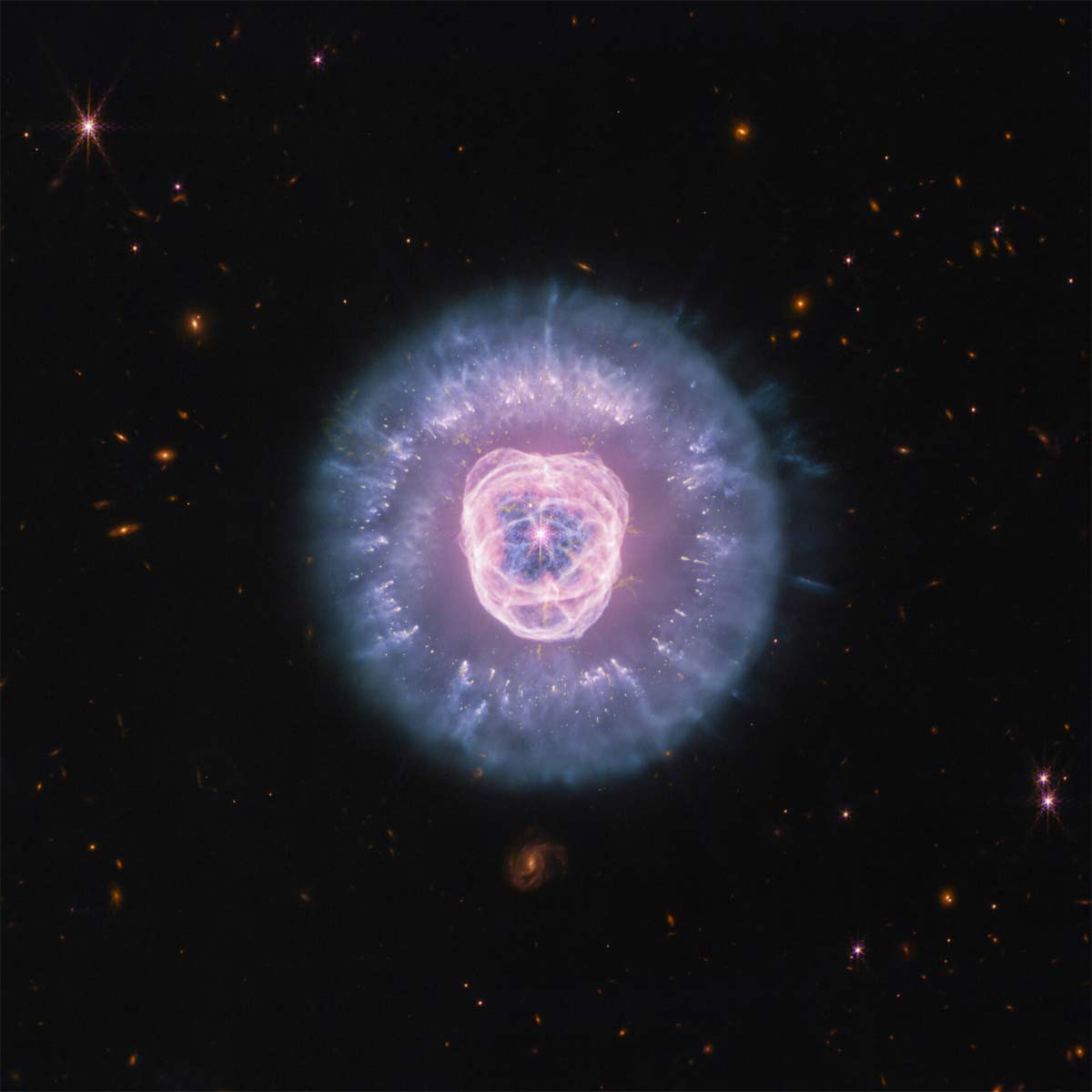 Planetary nebula NGC 2392, also called the Lion Nebula