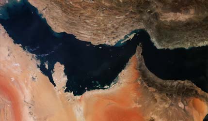 Знімок Оманської затоки, зроблений супутником Copernicus Sentinel-3A