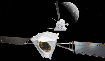 Художнє зображення розділення модуля Mercury Transfer Module, Mercury Planetary Orbiter (MPO) та Mercury Magnetospheric Orbiter (MMO) місії BepiColombo