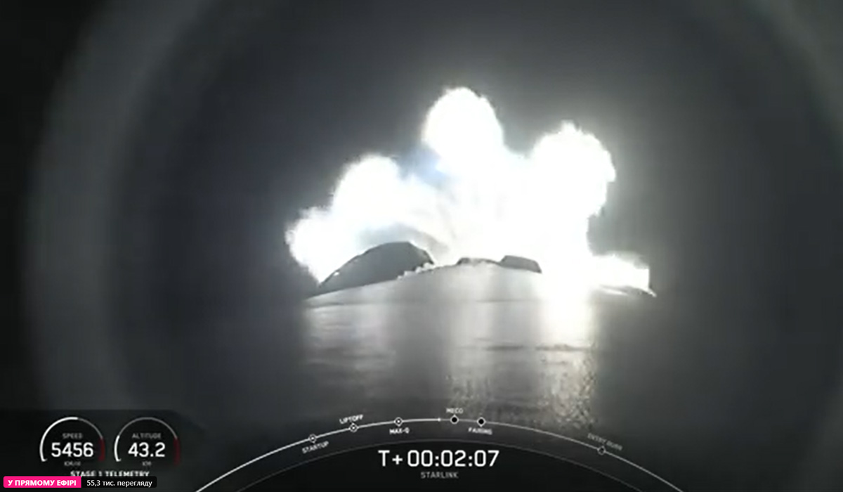 Запуск ракеты Falcon 9 Block 5 с группой спутников Starlink