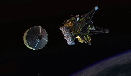 Художественное представление разделения верхней ступени ракеты H3 и зонда миссии MMX